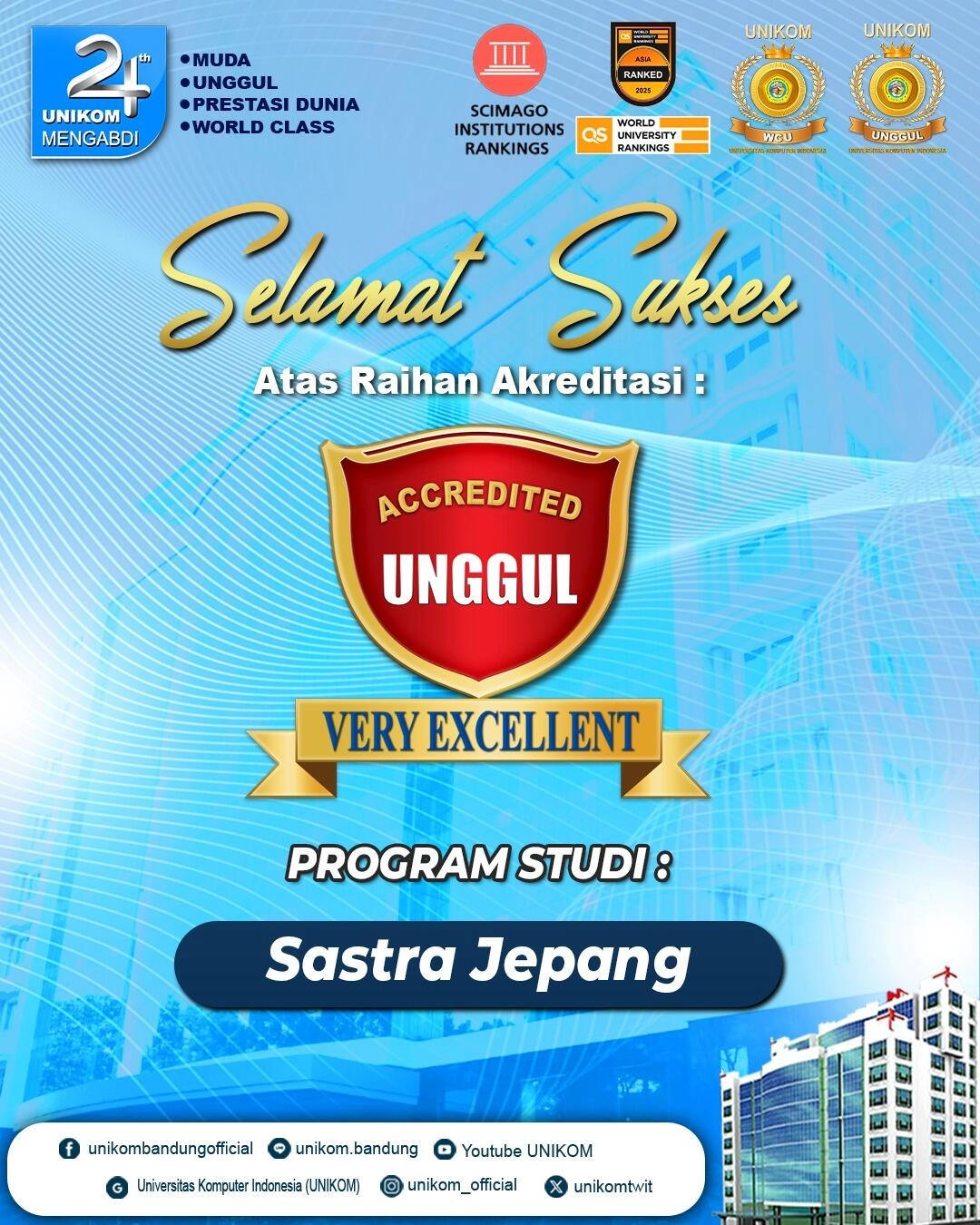 Selamat Kepada Program Studi Sastra Jepang - Fakultas Ilmu Budaya UNIKOM yang telah meraih Akreditas...