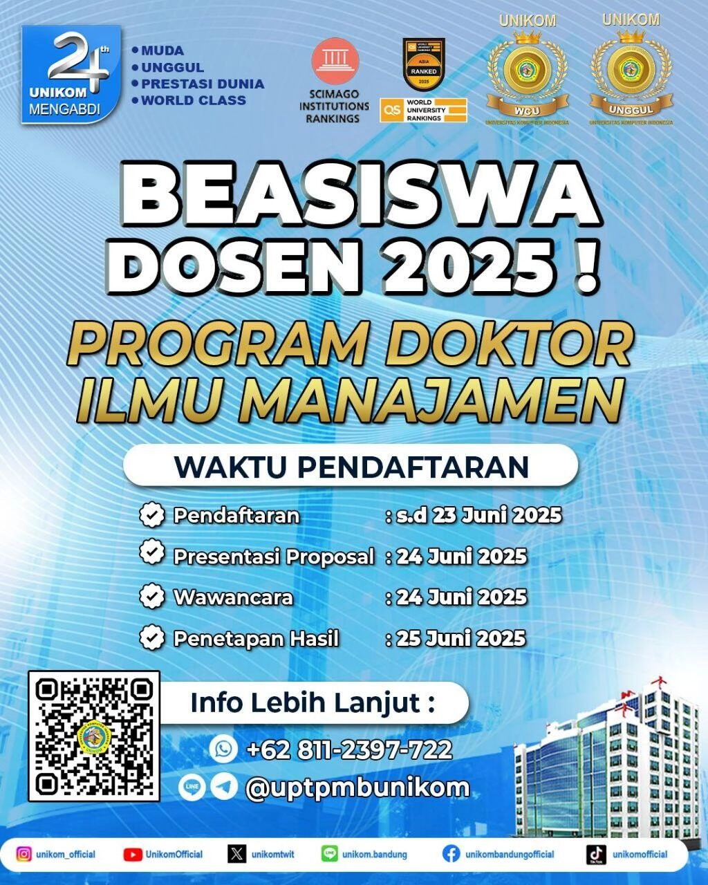 PROGRAM STUDI DOKTOR ILMU MANAJEMEN UNIKOM MEMBUKA PENDAFTARAN MAHASISWA BARU JALUR BEASISWA PDDI