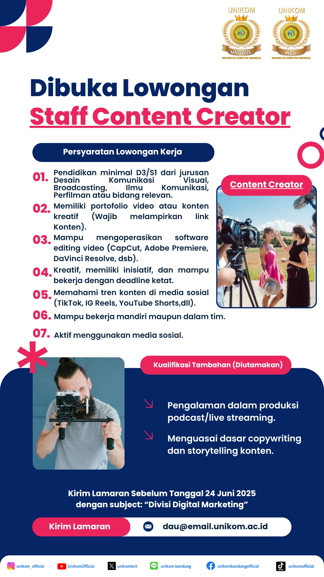 [LOWONGAN TERBUKA] Staff Content Creator UNIKOM!